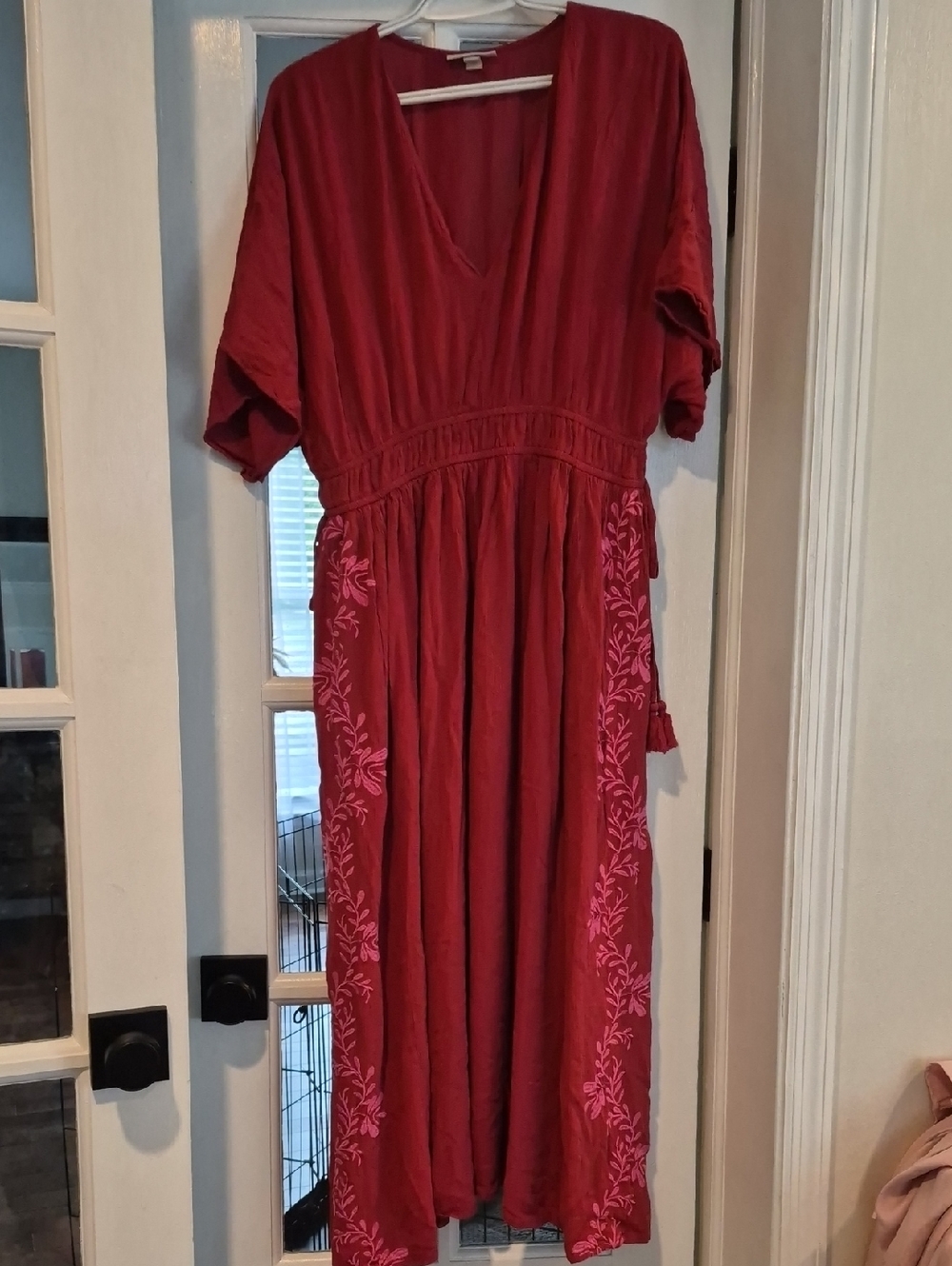 Knox Rose Red V-Neck Maxi Dress with Pink Embroidery